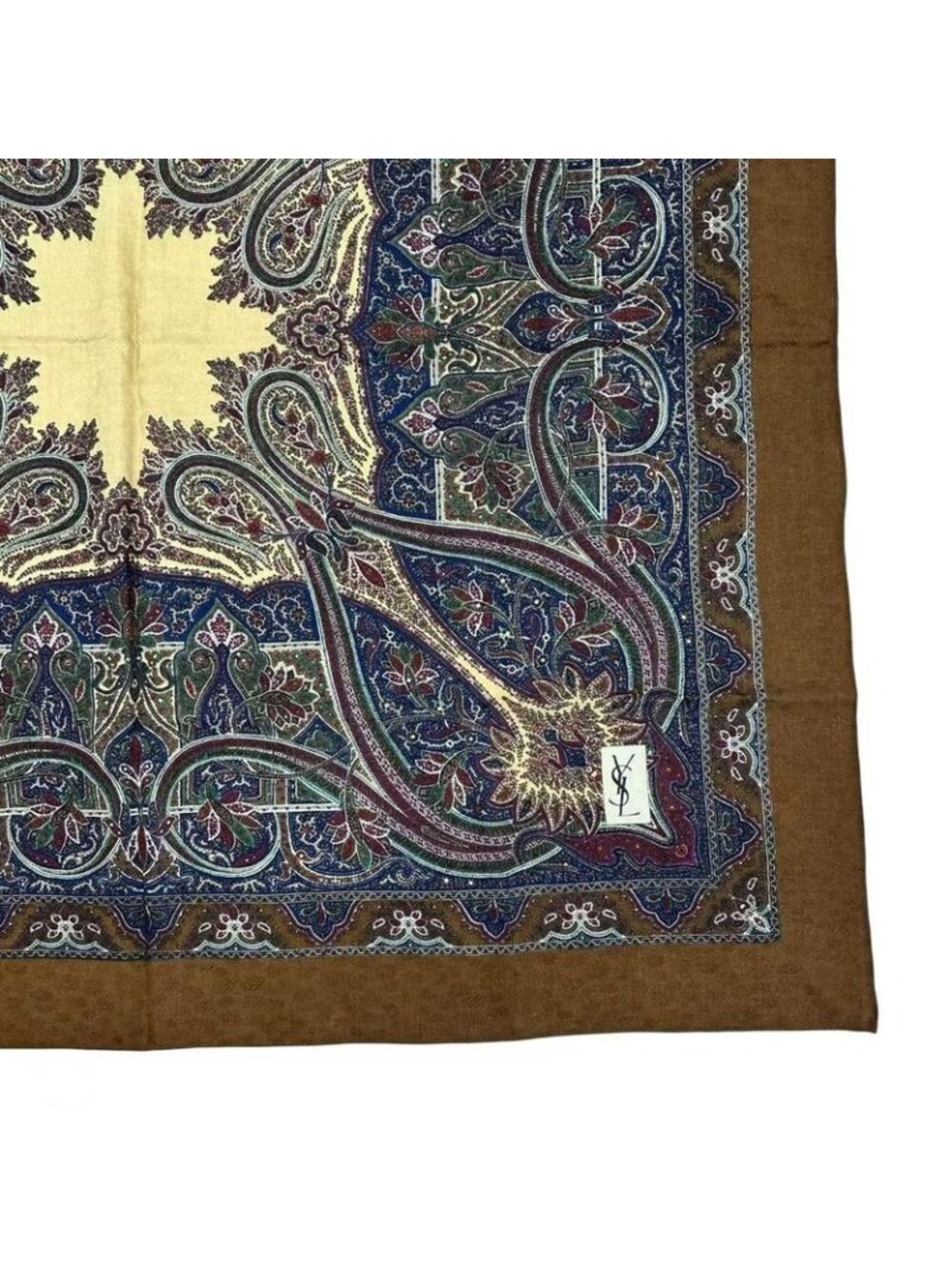 Saint Laurent Yves Large Wool Scarf Paisley Pattern Brown - Picture 5 of 7